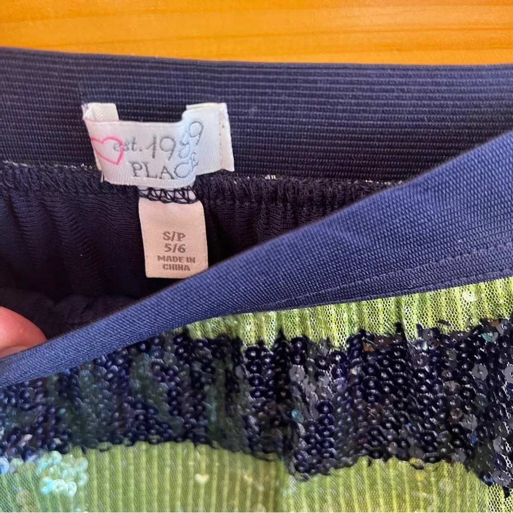 The Children's Place Sequin Skirt Navy and Green Lined Girls 5/6 S